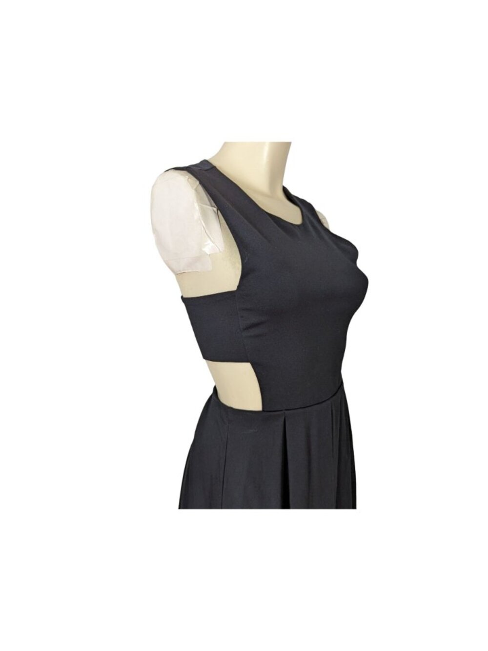 LuLu's Pleat black skater dress side cutouts fitted waistline pleated dress sz S - Picture 9 of 13